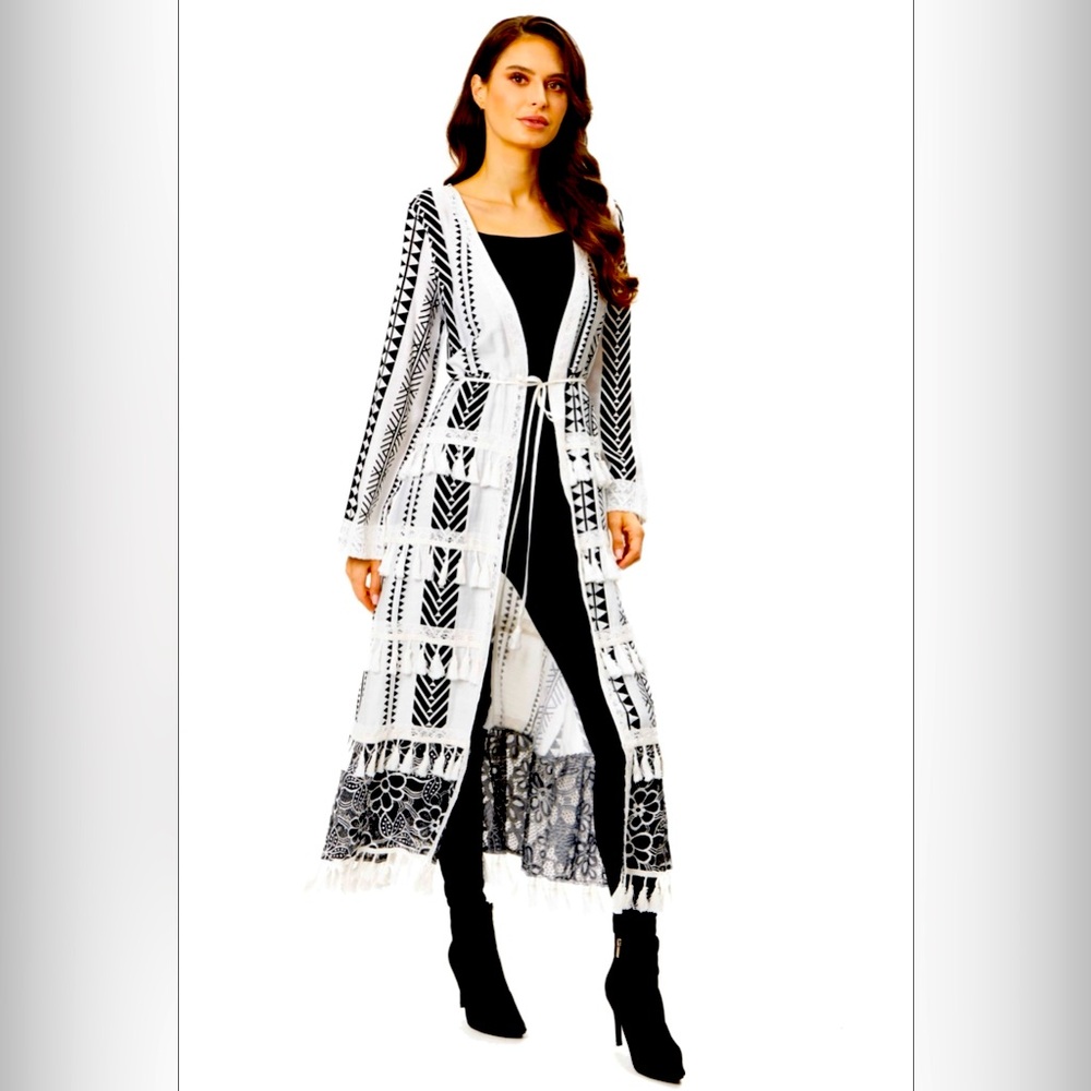 NET Adore Black and White Long Cardigan Duster